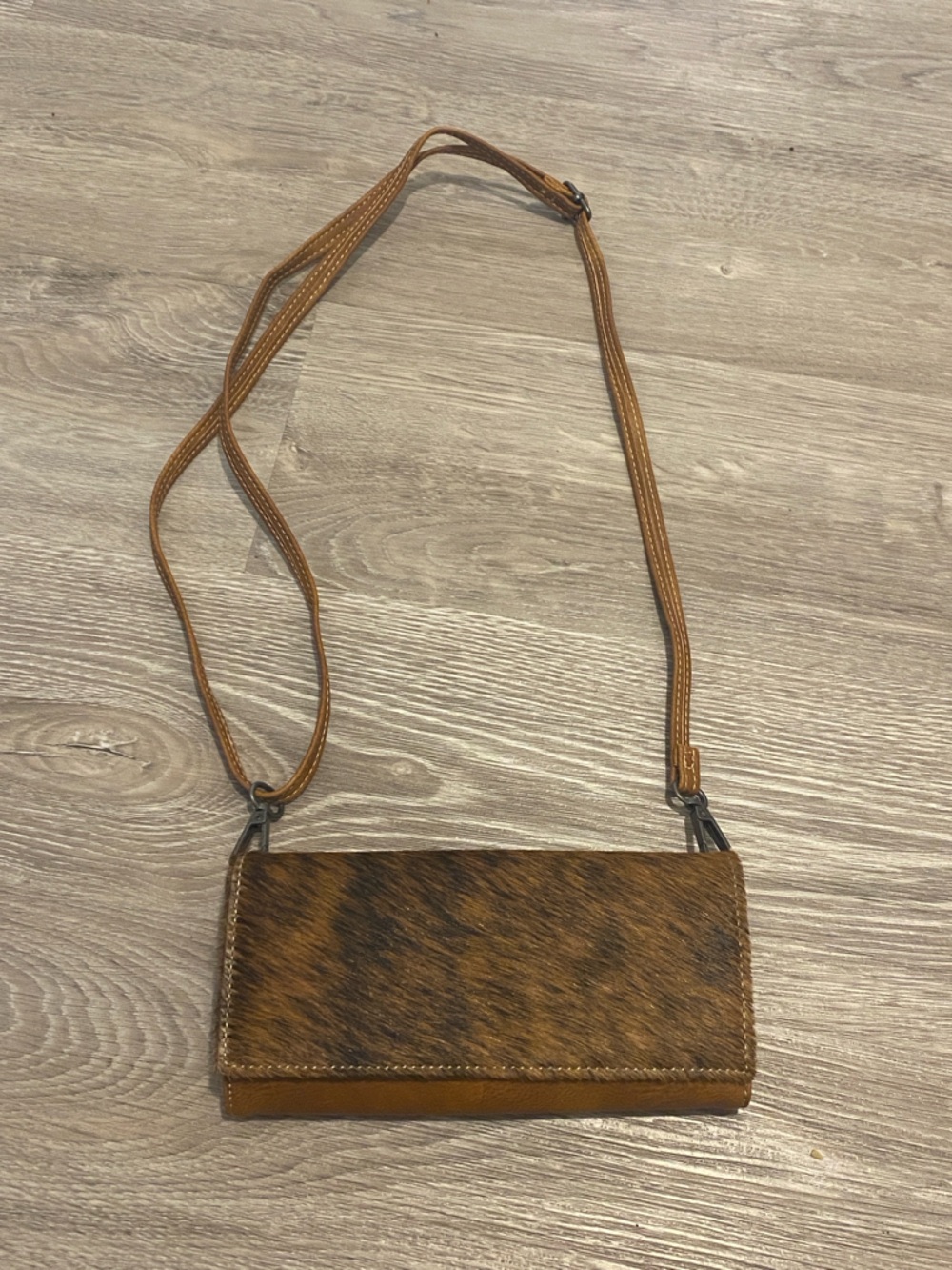 Montana West Brown Haircalf Crossbody Wallet with Tan Strap